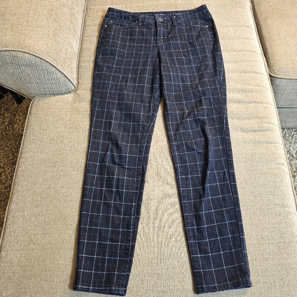 Charter Club Bristol Skinny Ankle Dark Blue White Checkered Casual Jeans Size 6